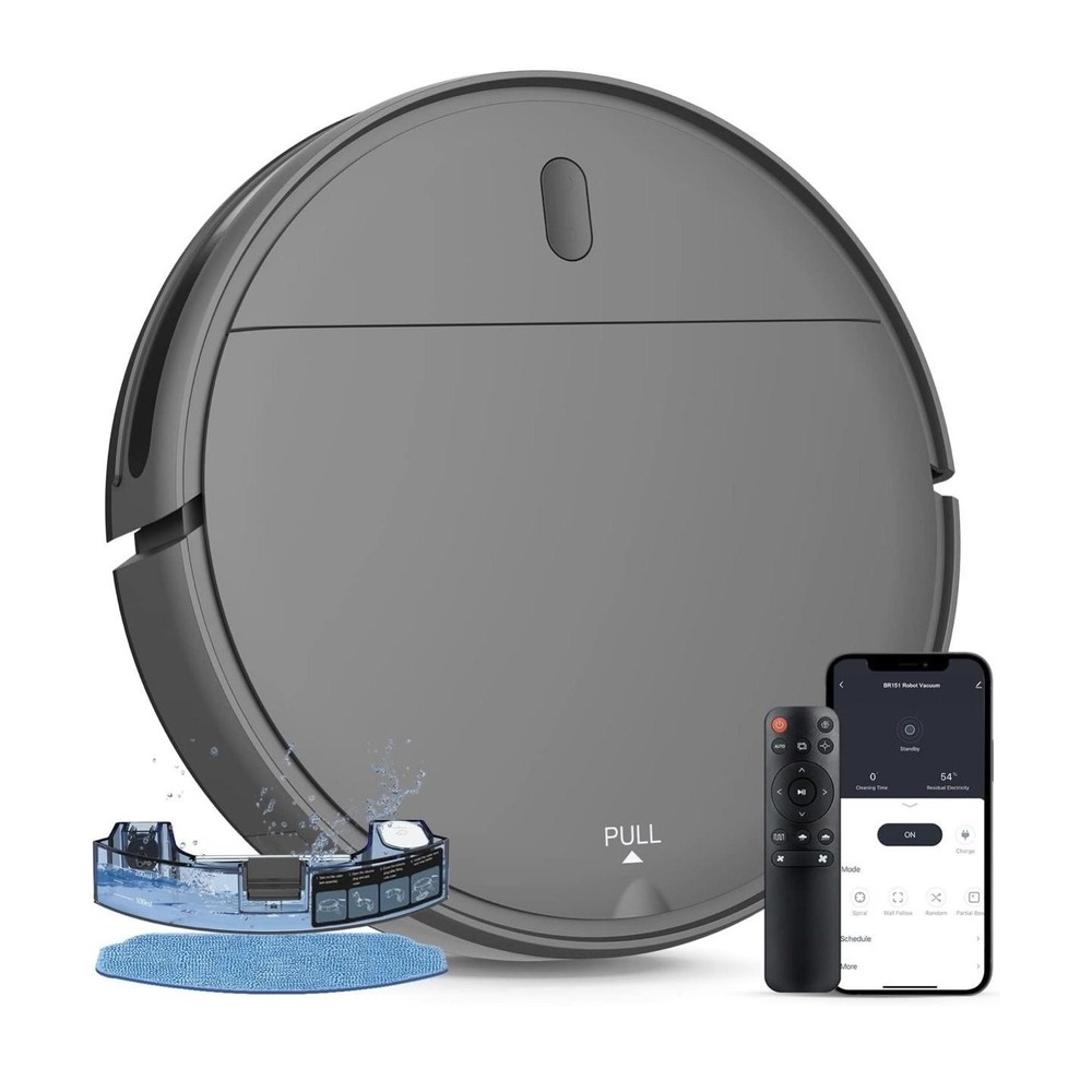 Tikom BR151 Robot Vacuum Mop 2300Pa‎ WiFi App Control Black Open Box Quiet